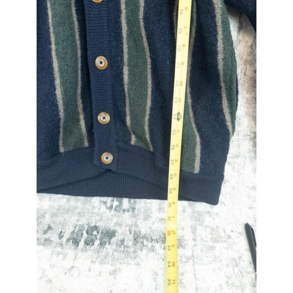 Vtg Structure Men XL 100% Wool Striped Cardigan Navy Green Grandpacore Y2K 90s - Picture 3 of 9